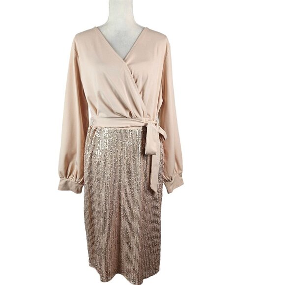 Grace Karin Womens Sequin Sparkly Party Dress Size 2XL Wrap Waist Bodycon Fit - Picture 4 of 15
